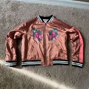 MOSSIMO Supply Co. Retro TROPICAL Palms Embroidered BOMBER JACKET M